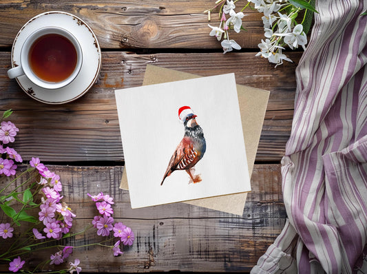 Christmas Partridge Card, Hand-Drawn Festive Wildlife Art