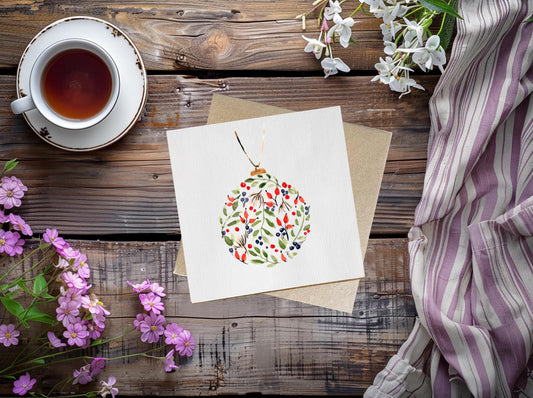Floral Bauble Greeting Card: Festive Christmas or Winter Birthday