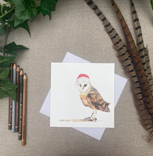 Festive Barn Owl Christmas Card - Wildlife Art Greeting Card