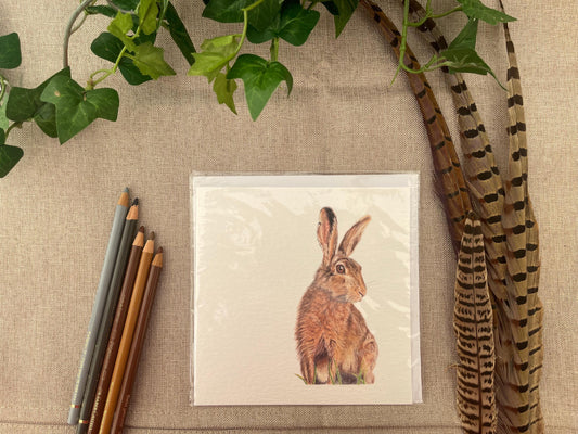 Hare Greeting Card: Hand-Drawn Wildlife Art, Blank Inside