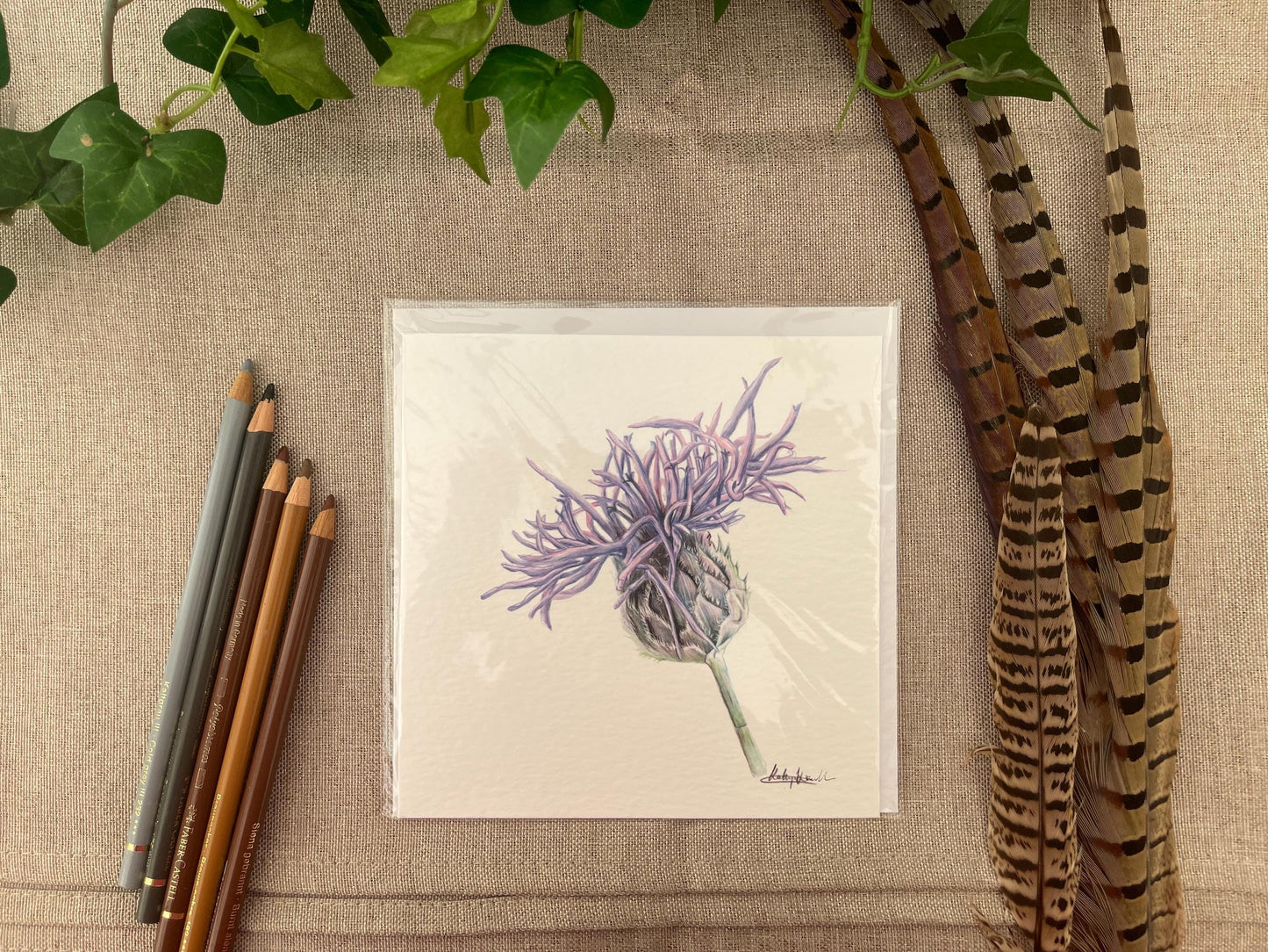 Thistle Greeting Card: Hand-Drawn Floral Art, Blank Inside