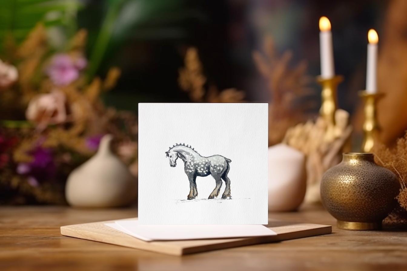 Watercolor Shire Horse Card: Equestrian Art, Blank Note Card