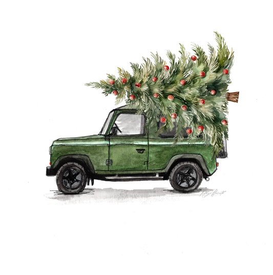 Christmas Land Rover Defender Illustration Card: Countryside Greetings