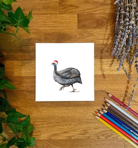 Hand-Drawn Guinea Fowl Card Christmas Card: Personalised Wildlife Greetings