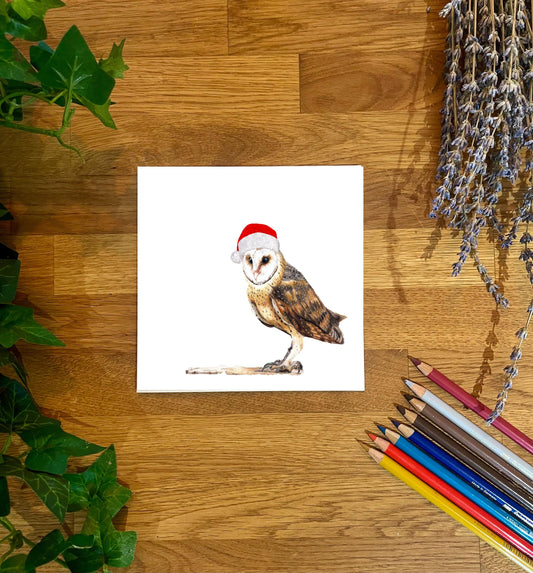 Festive Barn Owl Christmas Card - Wildlife Art Greeting Card