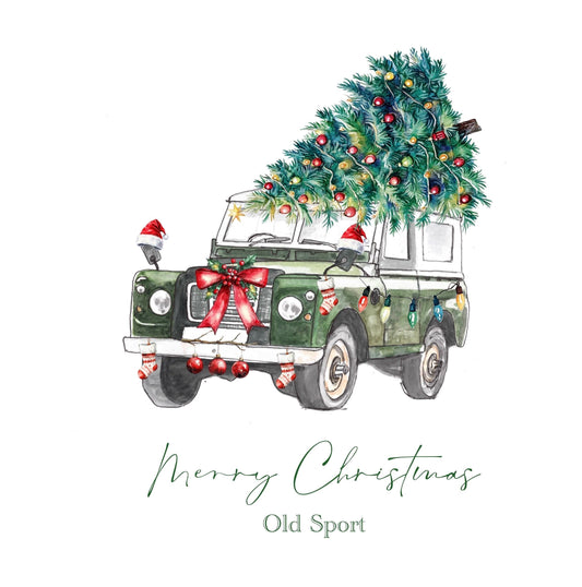 Christmas Land Rover Defender Series II Illustration Card: Countryside Greetings