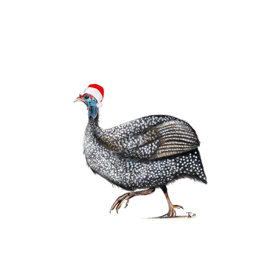 Hand-Drawn Guinea Fowl Card Christmas Card: Personalised Wildlife Greetings