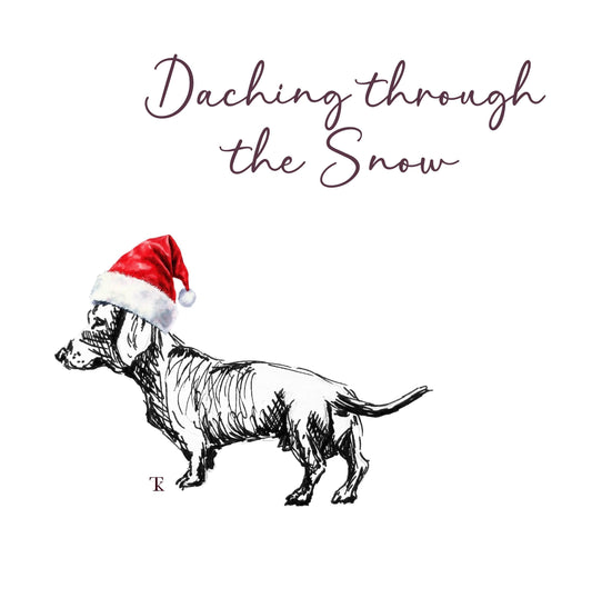 Dachshund Dog Illustration Christmas Card: Daching Through The Snow