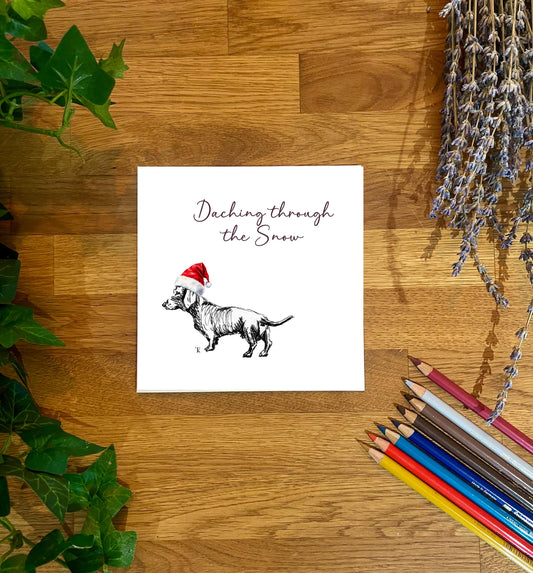 Dachshund Dog Illustration Christmas Card: Daching Through The Snow