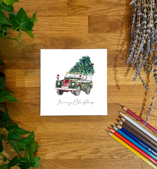 Christmas Land Rover Defender Series II Illustration Card: Countryside Greetings