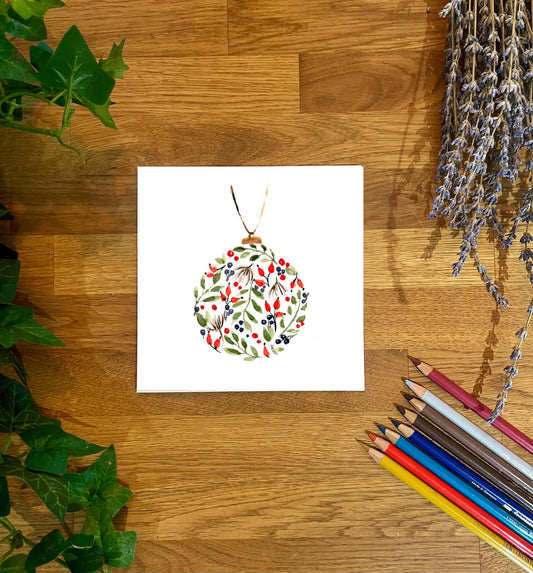 Floral Bauble Greeting Card: Festive Christmas or Winter Birthday
