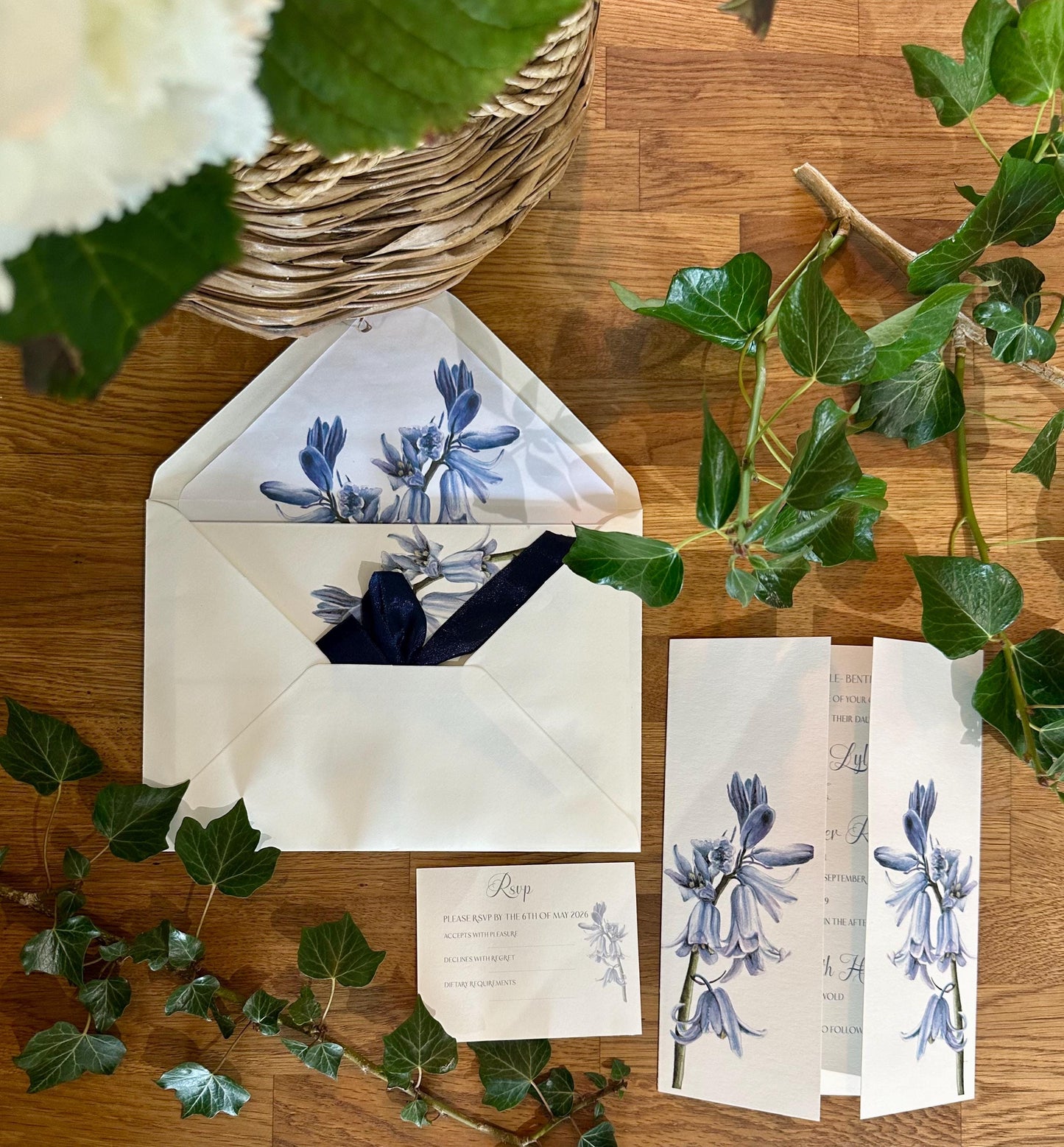 SAMPLE INVITATION Hand Painted Blue Bluebell Gatefold Wedding Invitation Suite | Luxury Floral Stationery