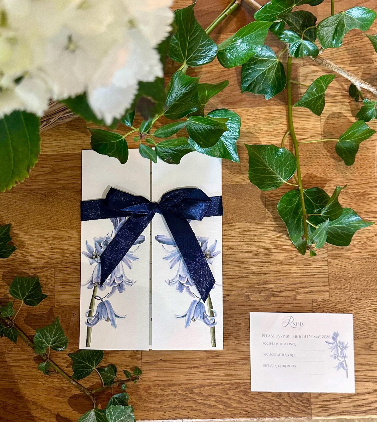 SAMPLE INVITATION Hand Painted Blue Bluebell Gatefold Wedding Invitation Suite | Luxury Floral Stationery