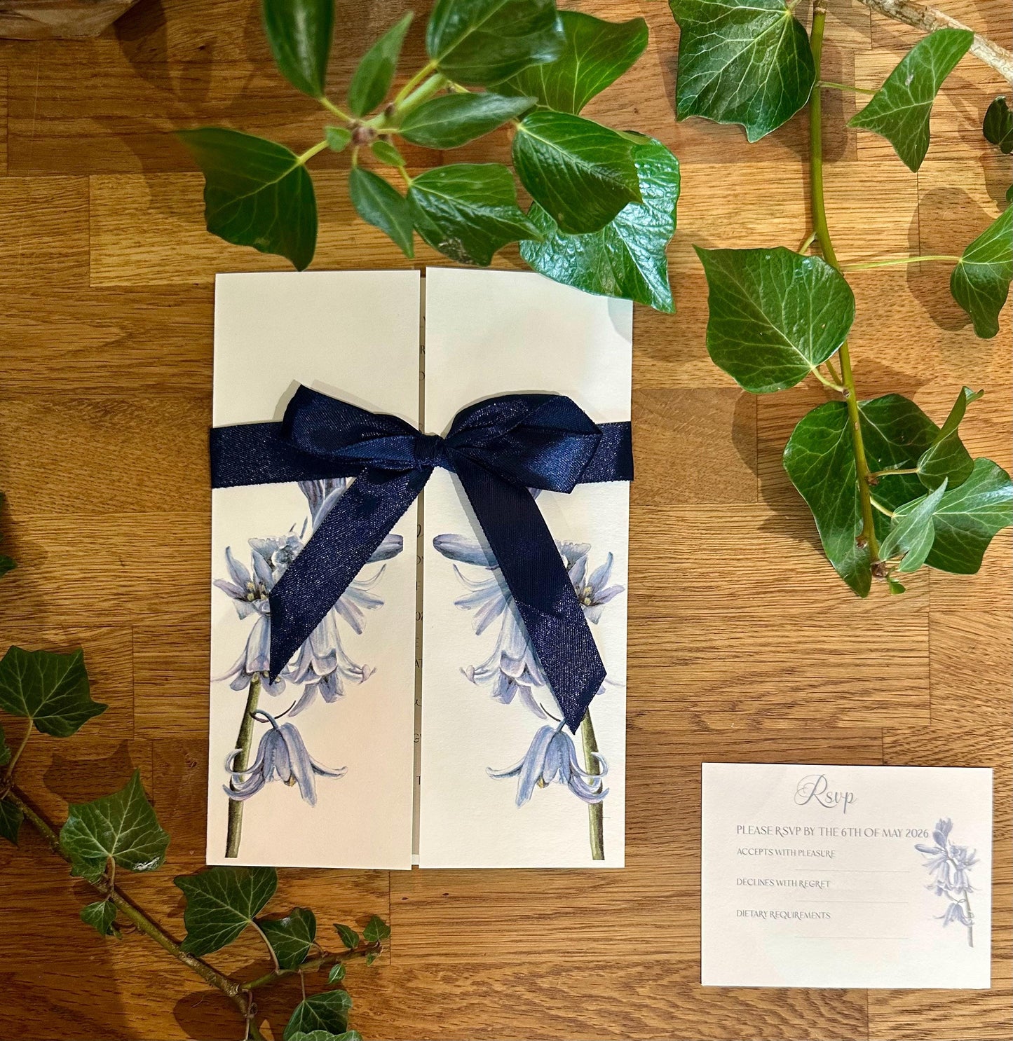 SAMPLE INVITATION Hand Painted Blue Bluebell Gatefold Wedding Invitation Suite | Luxury Floral Stationery